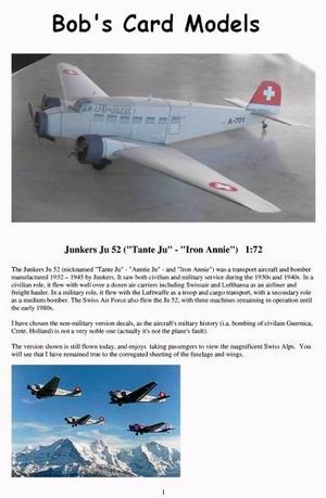 Bob's Card Models - Junkers Ju 52 ("Tante Ju" - Iron Annie")