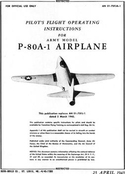 Pilot's Instructions for Army model P-80A-1 Airplane