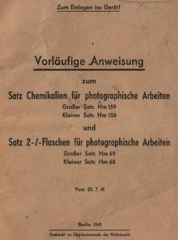 Vorl&#228;ufige Anweisung zum Satz Chemikalien Photographische Arbeiten