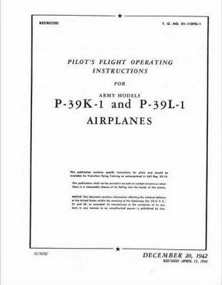 Pilots flight operating instructions for army models P-39K-1 and P-39L-1 AIRPLANES