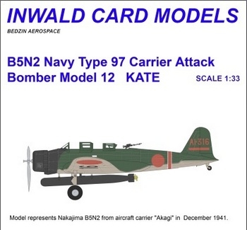 Nakajima B5N2 Bomber Model 12 AI-316 (Inwald Card Models)
