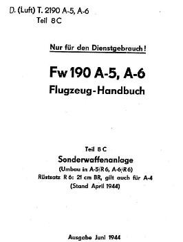 Fw 190 A-5/A-6.  Flugzeug-Handbuch. Teiil 8 c - Sonderwaffenanlage