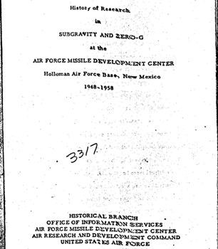 History of Research in Subgravity and Zero-G at the Air Force Missile Development Center, Holloman Air Force Base, New Mexico 1948-1958