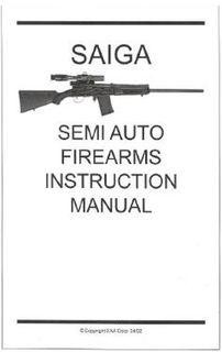 Saiga Semi Auto Firearms Instruction Manual