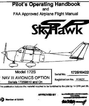 Pilots Operating Handbook and FAA Approved Airplane Flight Manual. CESSNA  Model 172S