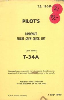 Pilots Condensed Flight Crew Check List. USAF Series T-34A