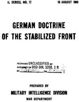 German Doctrine of the Stabilized Front. Special Series No. 17