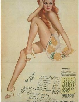 Pin-up Calendar - 1945, Annotated with an airman's diary